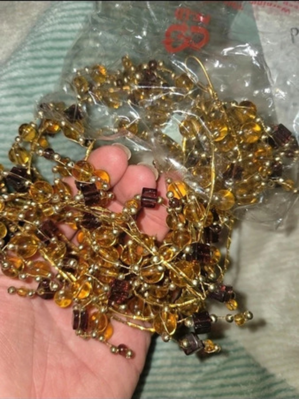 NOS PartyLite Glass Bead Garland Brown & Gold